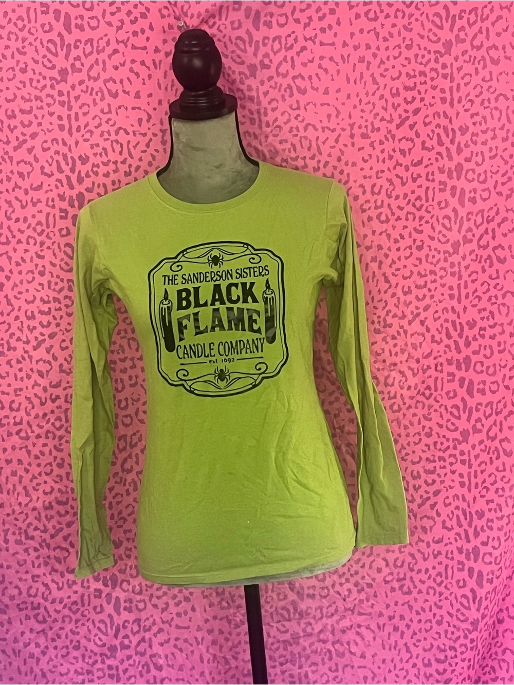Gildan Lime Green Long-Sleeve Tee with Black Flame Graphic